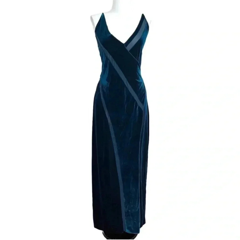 Free People Spliced Velvet Slip Dress Dark Green Size L Boho - Picture 10 of 16